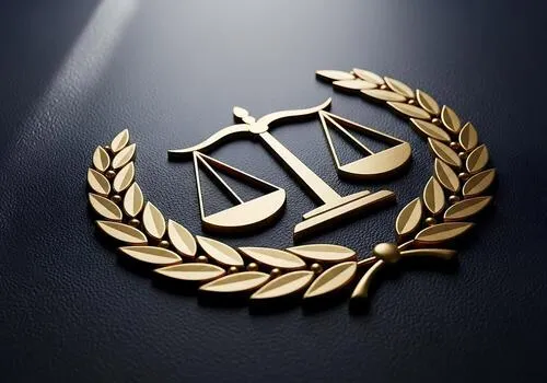 golden scales of justice emblem with laurel wreath symbolizing law and fairness photo